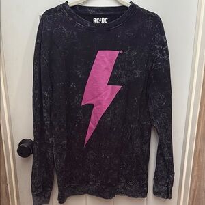 AC/DC Black and Pink Long Sleeve Tee with Lightning Bolt